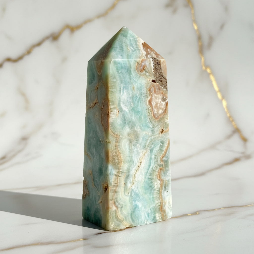 Aragonit Obelisk – Klarheit & Harmonie CrystalScents
