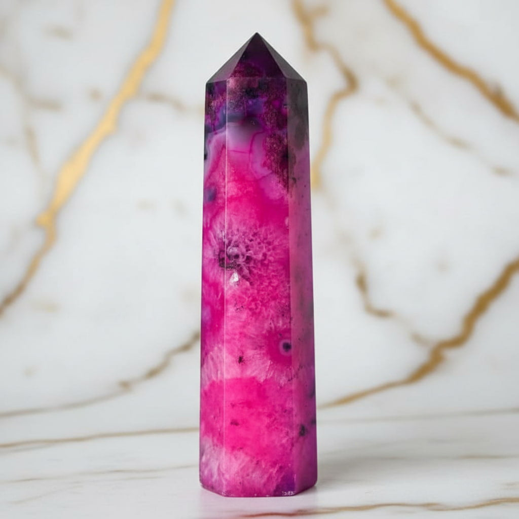 Achat Obelisk – Pinker Kristall voller Farbe & Lebendigkeit CrystalScents