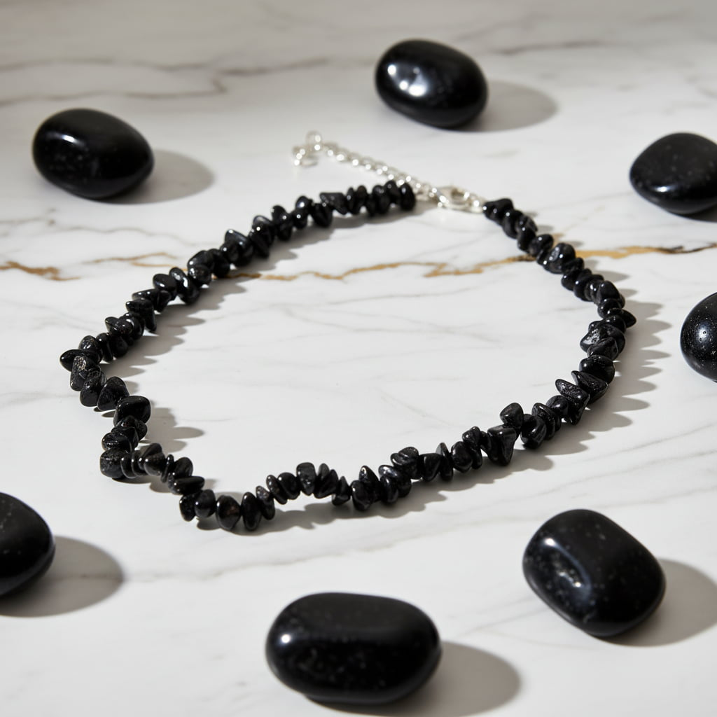 Achat Splitterhalskette – Schwarze Natursteinsplitter CrystalScents