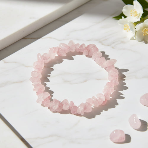 Rosenquarz Splitterarmband – Herzensfreude & Harmonie CrystalScents