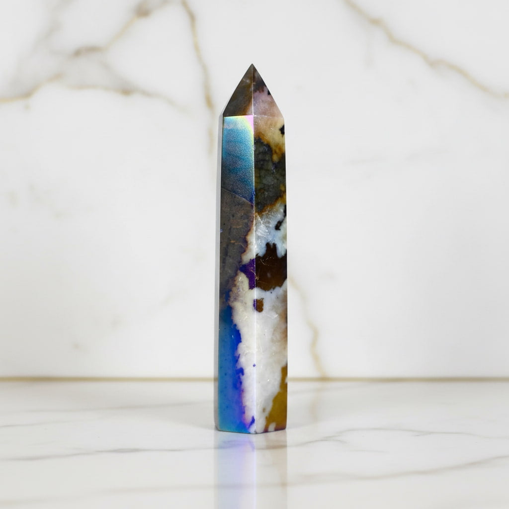 Aura Zebra Jaspis Obelisk - Gebündelte Regenbogen-Power CrystalScents