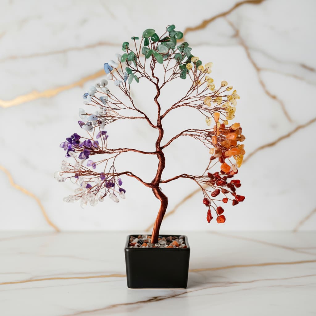 Chakra Baum in schwarzer Keramikschale CrystalScents