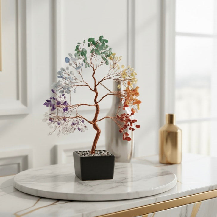 Chakra Baum in schwarzer Keramikschale CrystalScents