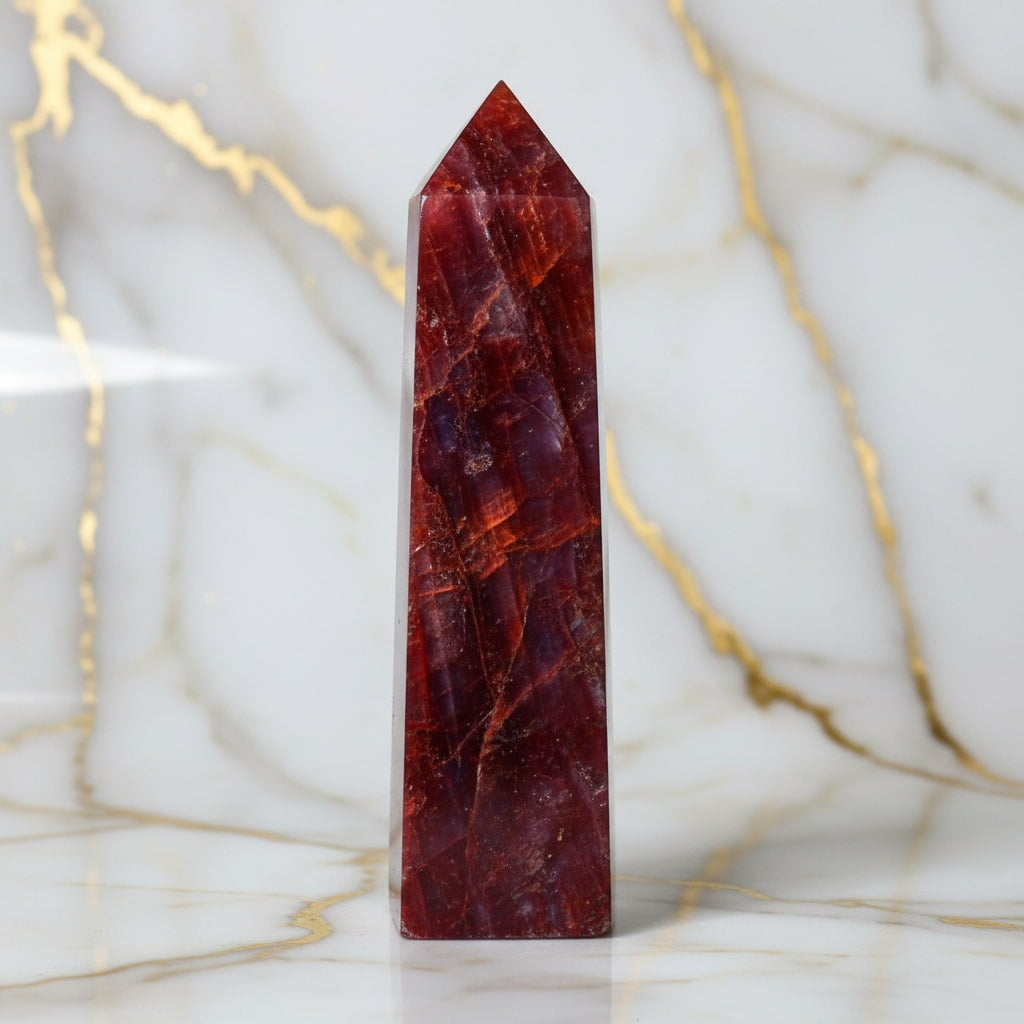 Roter Mondstein Obelisk – Magisches Leuchten CrystalScents