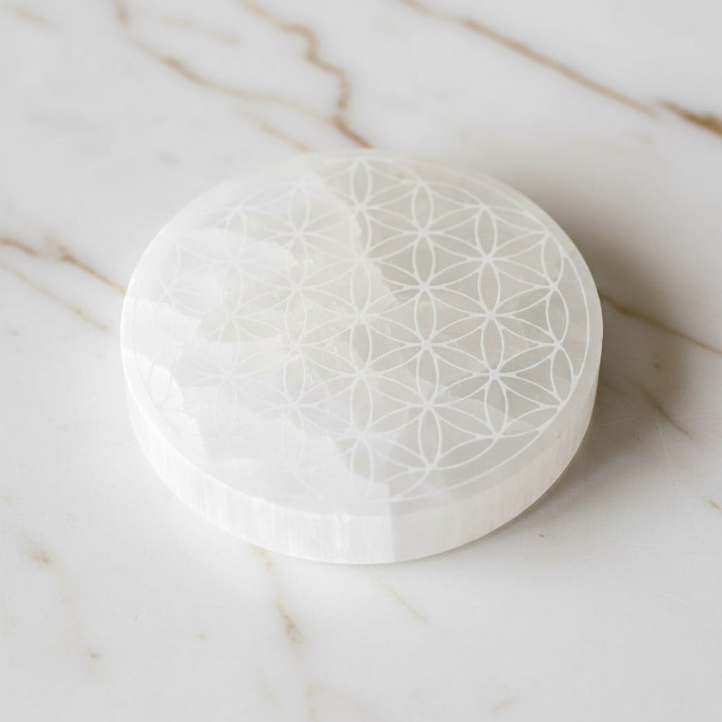 Selenit Scheibe - Blume des Lebens CrystalScents