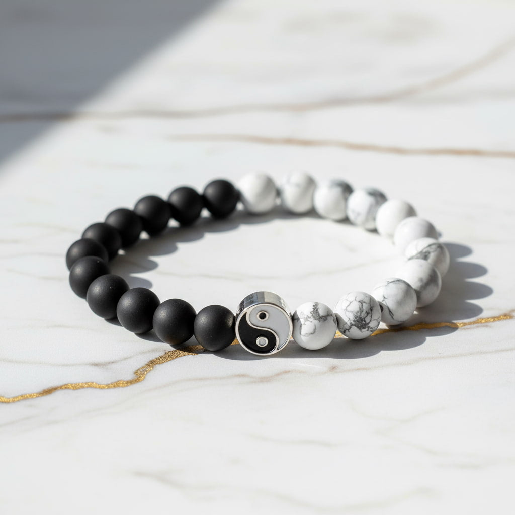 Howlit Vulkanstein Kugelarmband - Yin & Yang CrystalScents