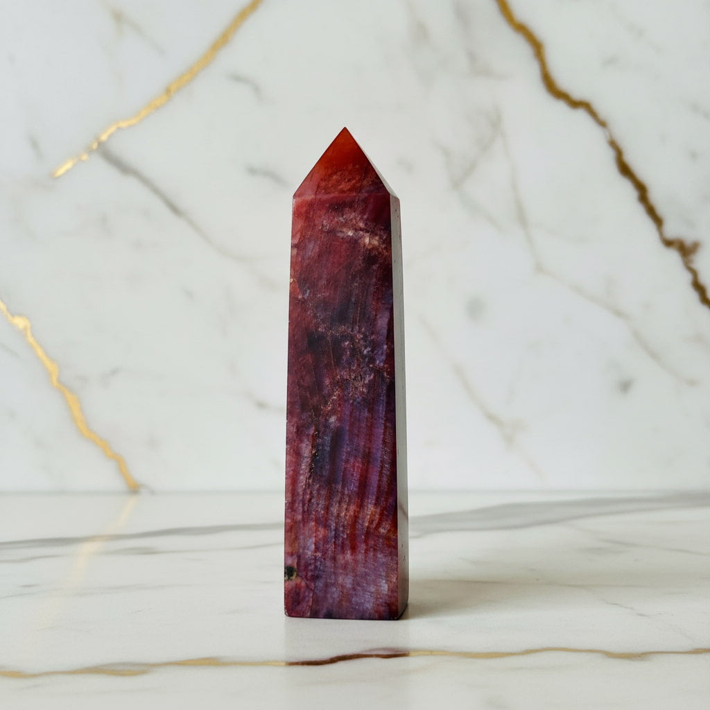 Roter Mondstein Obelisk – Magisches Leuchten CrystalScents