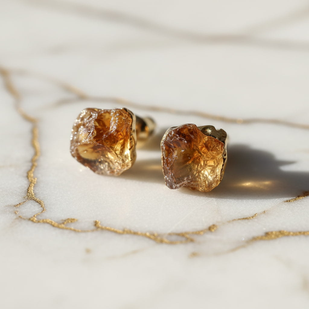 Citrin Ohrstecker Rohstein Gold Edelstein Schmuck CrystalScents