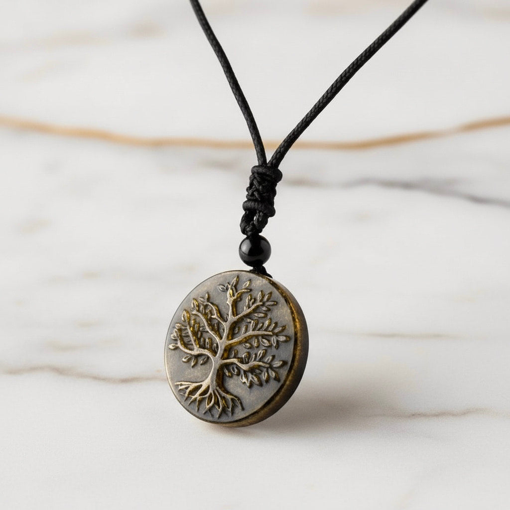 Gold Obsidian Halskette - Baum des Lebens CrystalScents