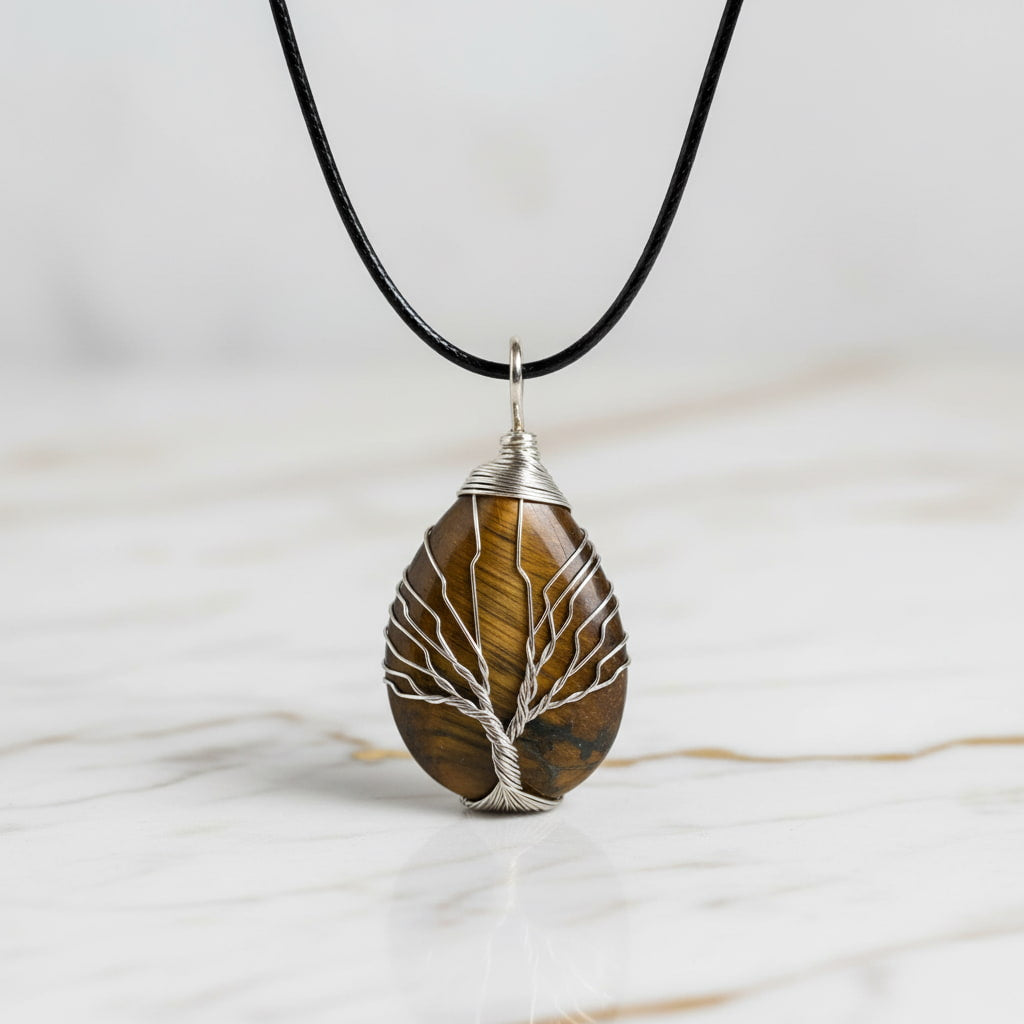 Tigerauge Halskette - Silbern verziert CrystalScents