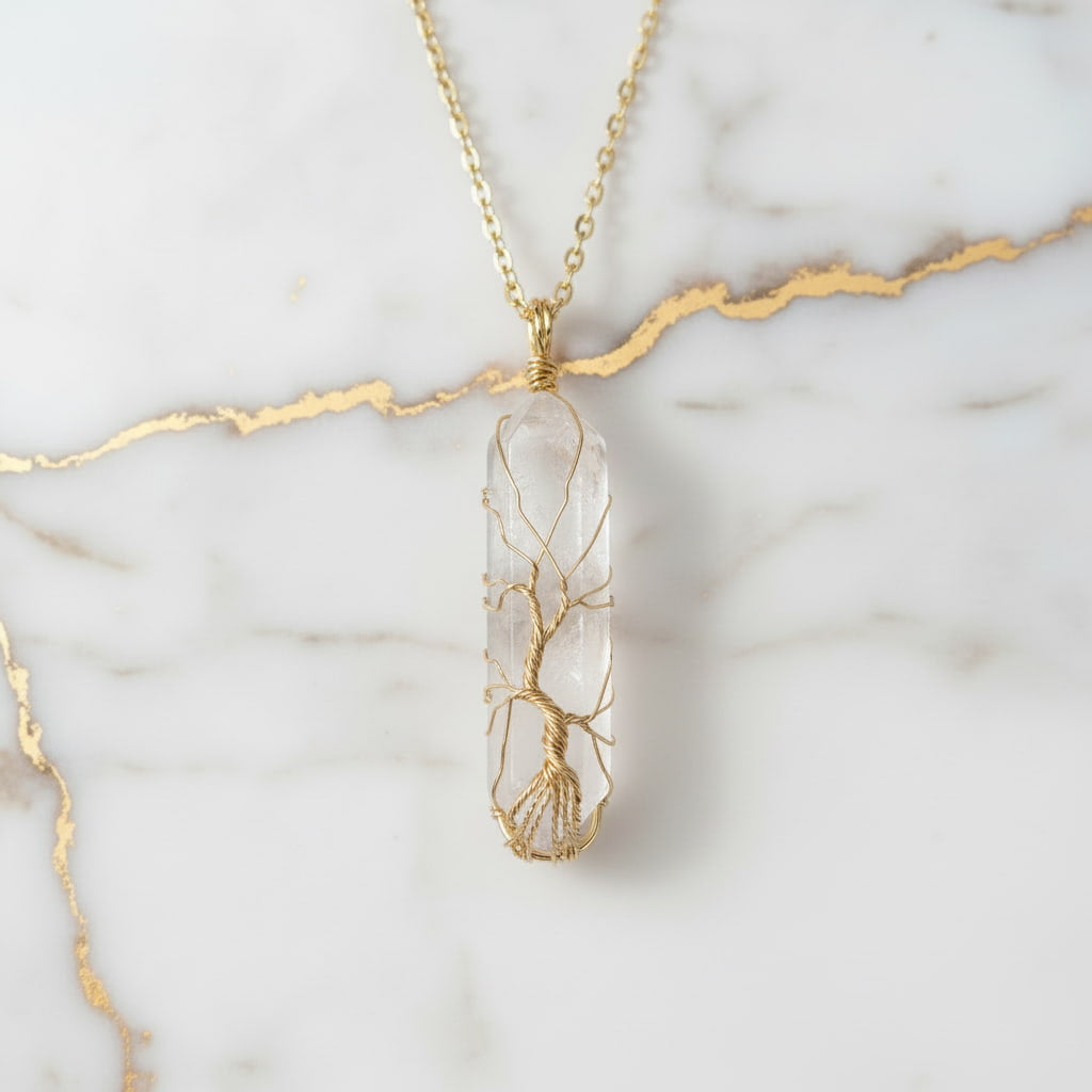 Bergkristall Halskette - Goldverzierter Doppelender CrystalScents