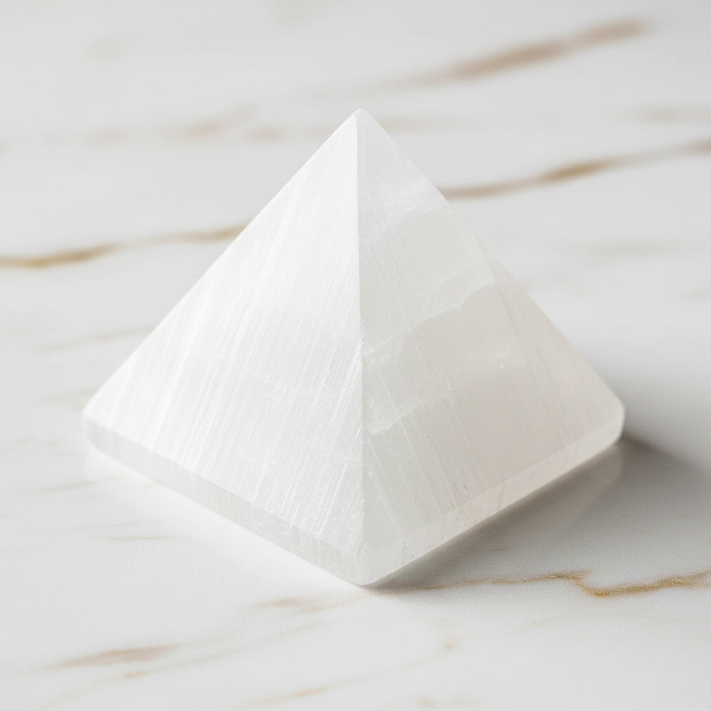 Selenit Pyramide – Wohn- & Meditationsräume CrystalScents