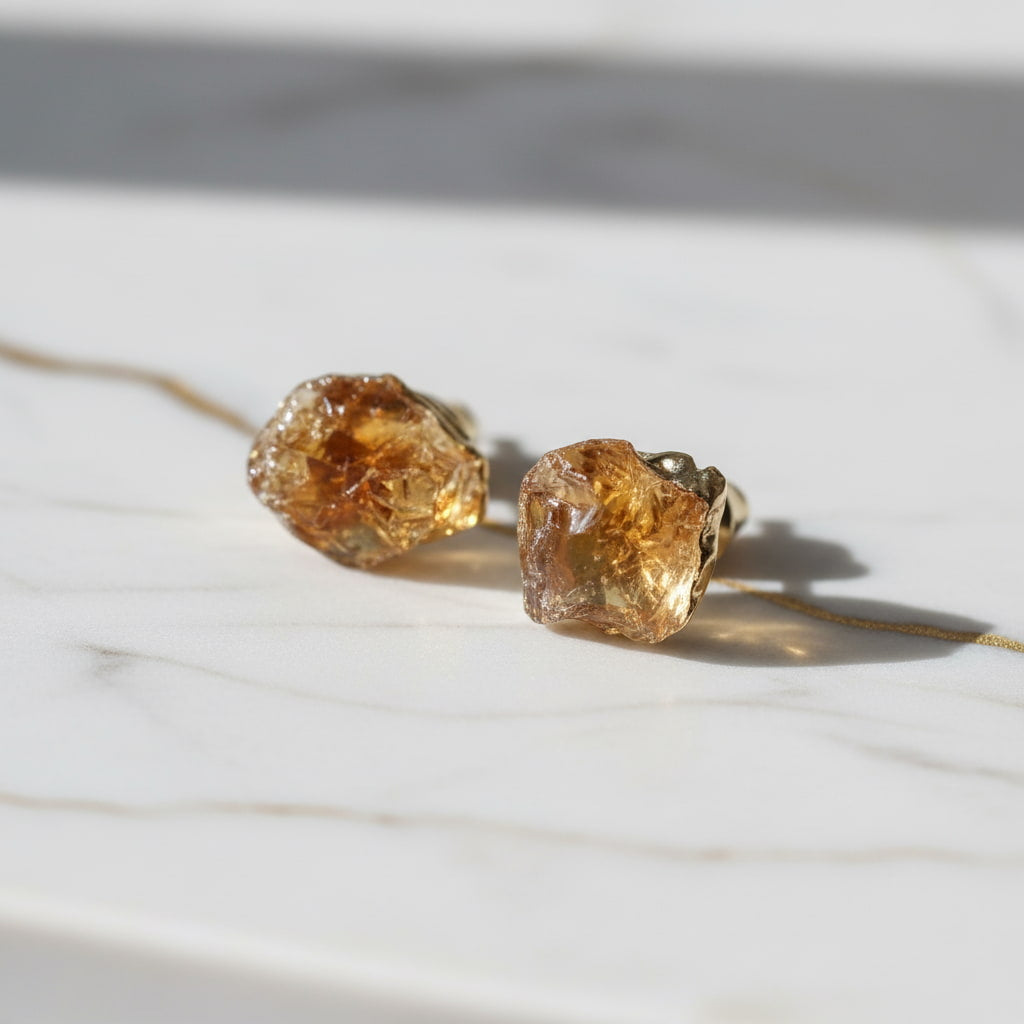 Citrin Ohrstecker Rohstein Gold Edelstein Schmuck CrystalScents
