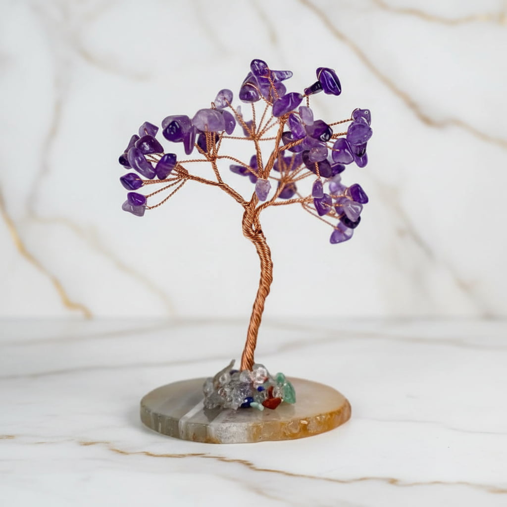 Amethyst Baum auf Achatscheibe – Harmonie & Eleganz CrystalScents