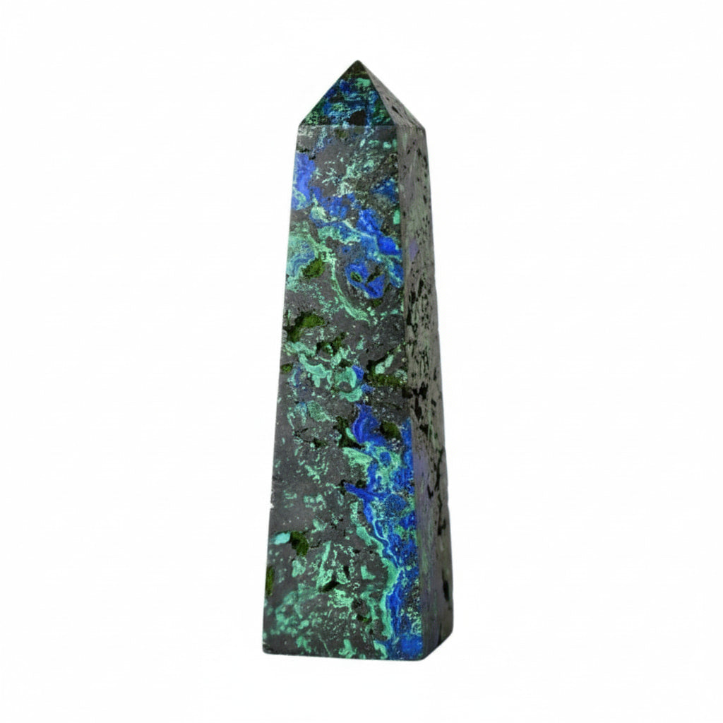 Malachit Azurit Obelisk – Symbiose von Grün & Blau CrystalScents