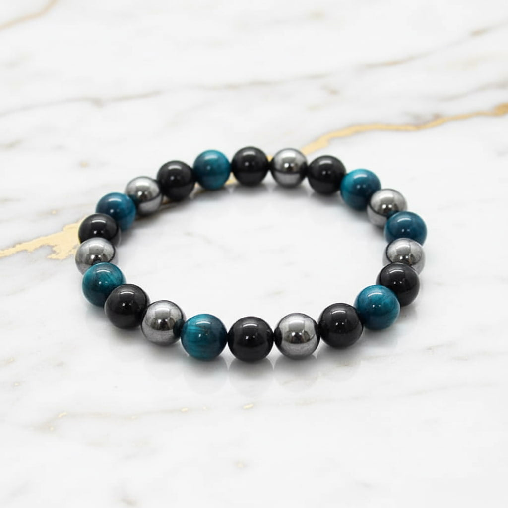 Obsidian, Hämatit & Blaues Tigerauge Armband - Wirkungstrio CrystalScents