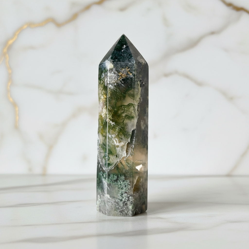 Moosachat Obelisk – Ruhe & Stärke CrystalScents