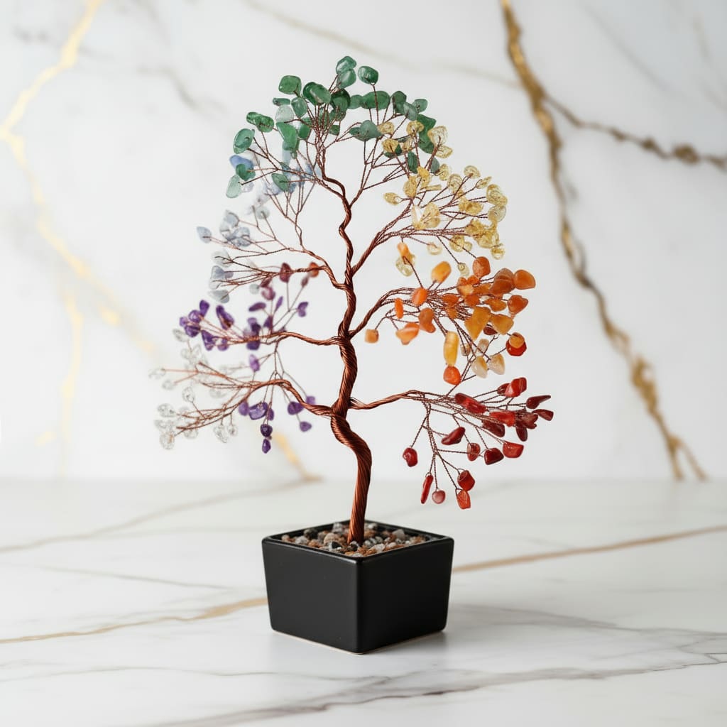 Chakra Baum in schwarzer Keramikschale CrystalScents