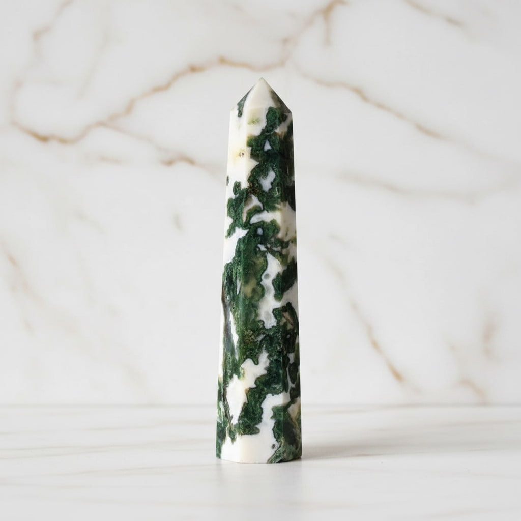 Moosachat Obelisk - Grüne Kraft CrystalScents
