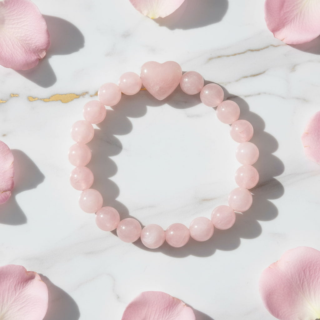 Rosenquarz Kugelarmband - Herz CrystalScents