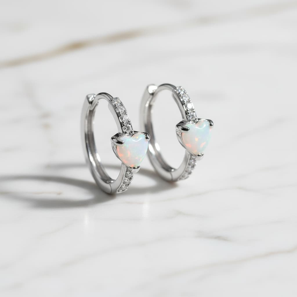 Opal Ohrringe Silber – Funkelndes Herz CrystalScents