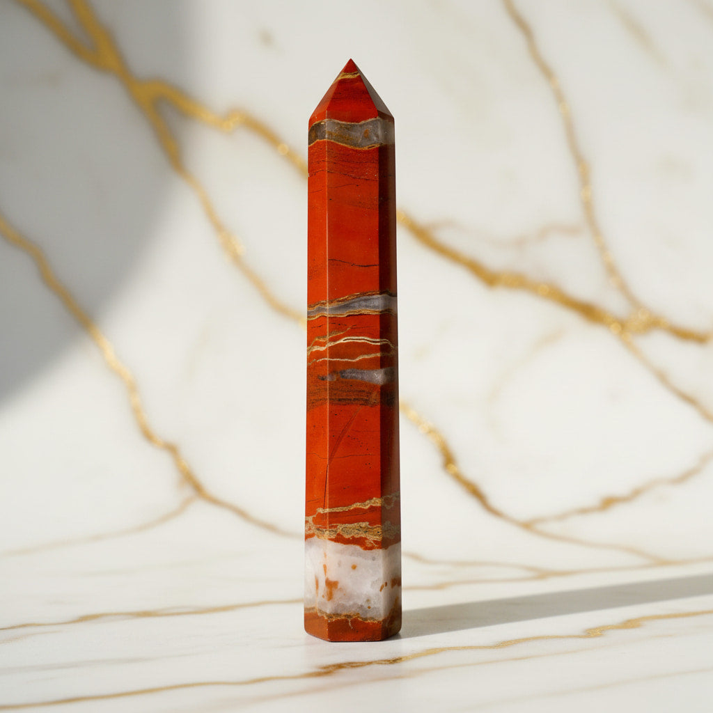Roter Jaspis Obelisk – kraftvolle Erdenergie für Stabilität und Fokus CrystalScents