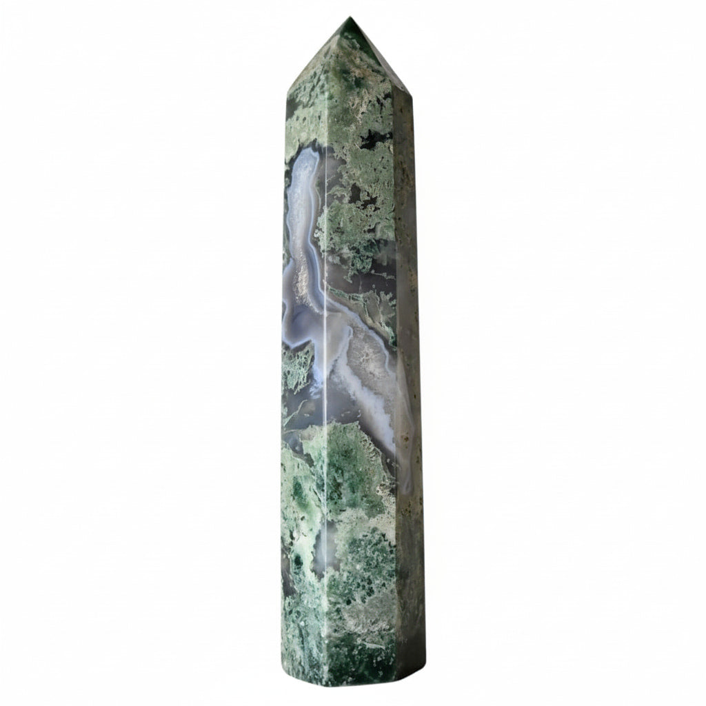 Moosachat Obelisk – Grünes Kristallhighlight CrystalScents