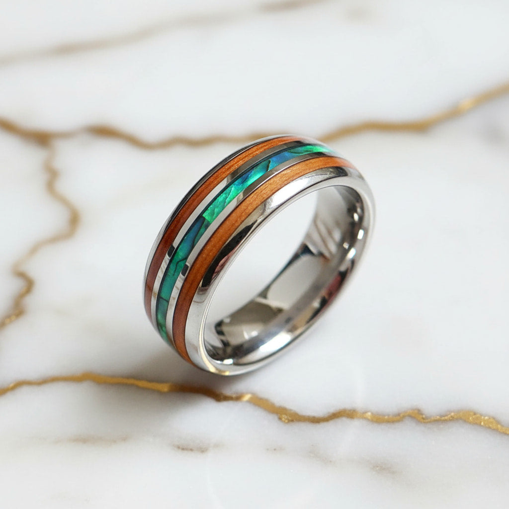 Ring mit Holzmaserung & Blau – mit natürlichen Akzenten CrystalScents
