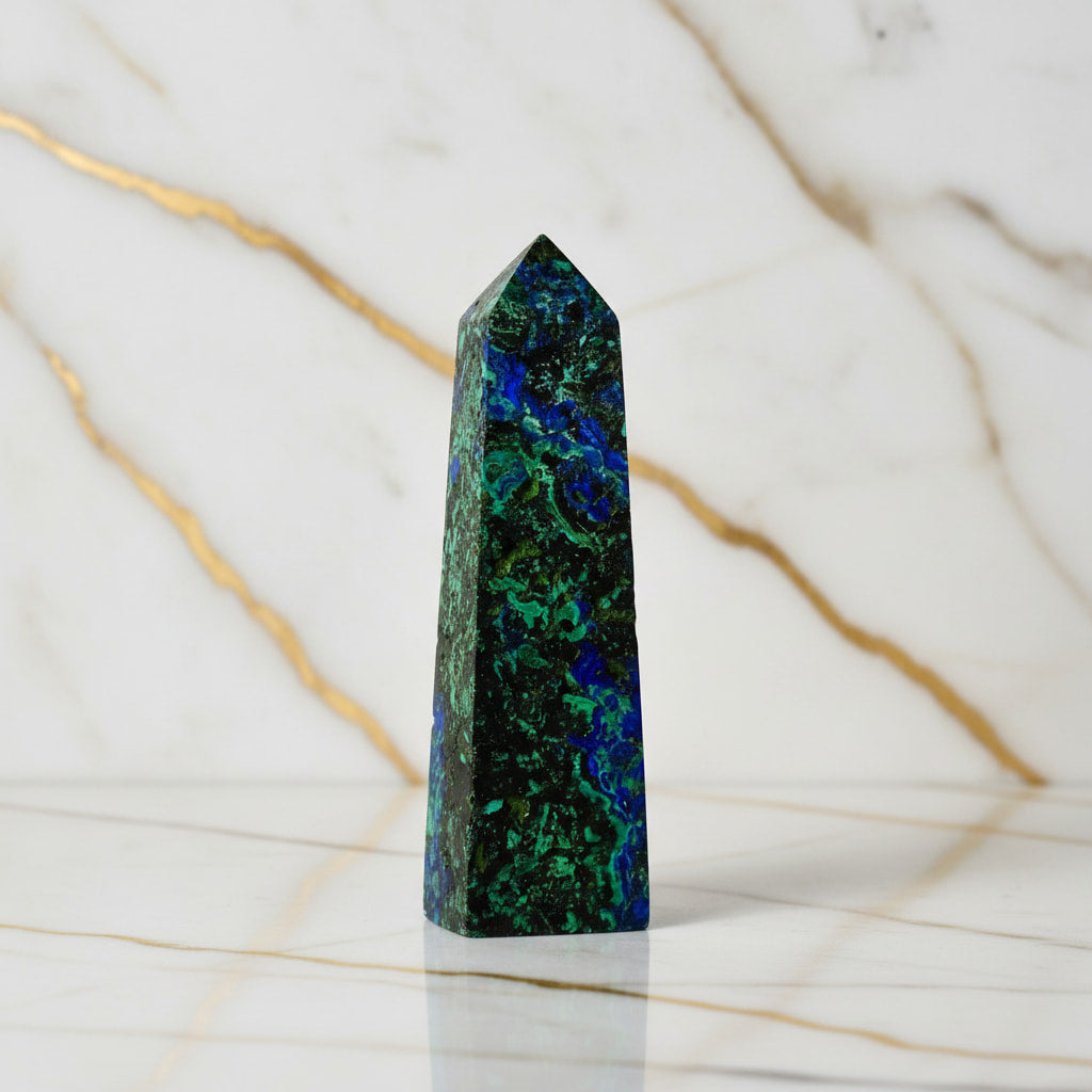Malachit Azurit Obelisk – Symbiose von Grün & Blau CrystalScents
