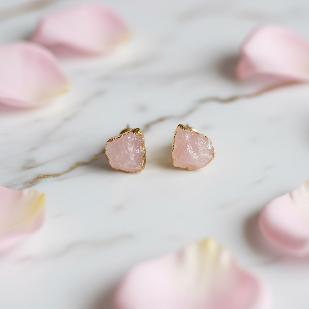 Rosenquarz Ohrstecker - Zarte Natur CrystalScents
