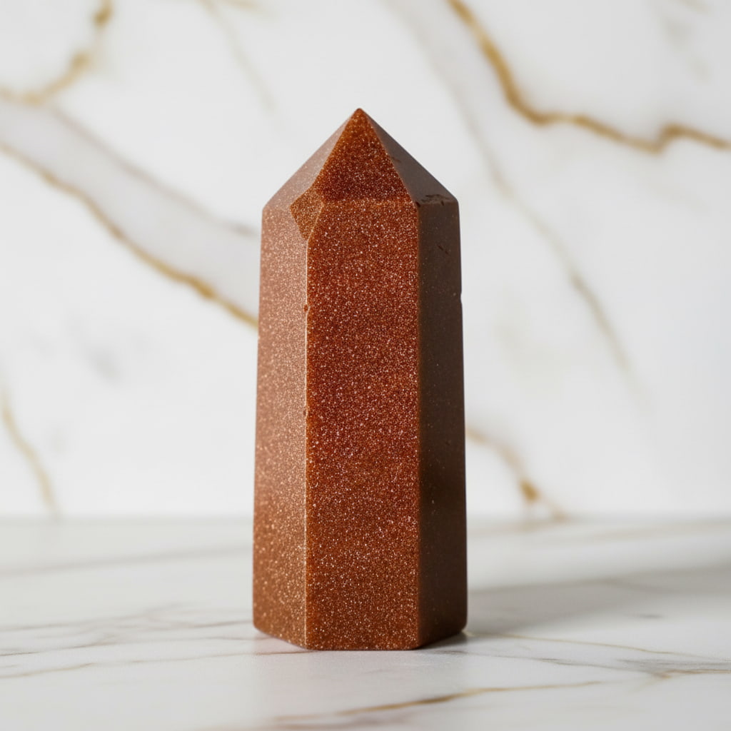 Goldfluss Obelisk – Funkelndes Naturkunstwerk CrystalScents