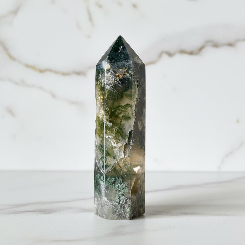 Moosachat Obelisk – Ruhe & Stärke CrystalScents