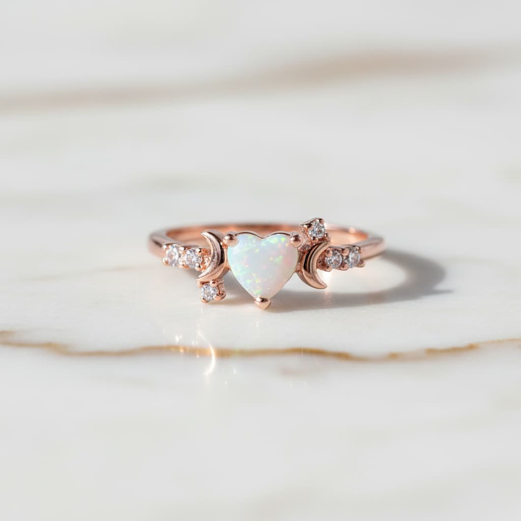 Opal Ring Herzform – Romantische Akzente CrystalScents
