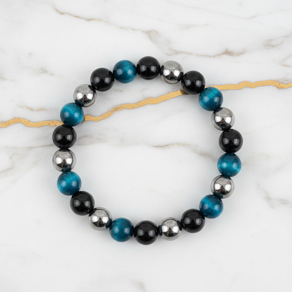 Obsidian, Hämatit & Blaues Tigerauge Armband - Wirkungstrio CrystalScents