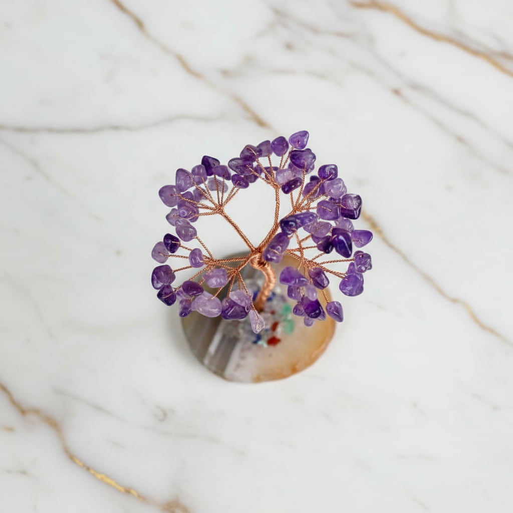 Amethyst Baum auf Achatscheibe – Harmonie & Eleganz CrystalScents