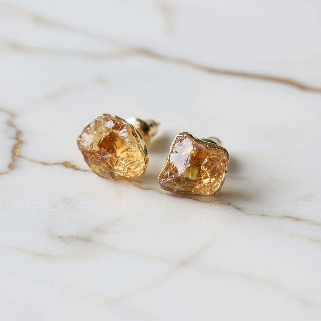 Citrin Ohrstecker Rohstein Gold Edelstein Schmuck CrystalScents