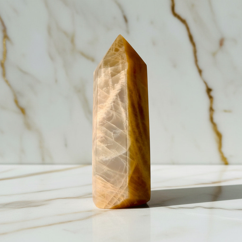 Mondstein Obelisk – Energie & warme Akzente CrystalScents