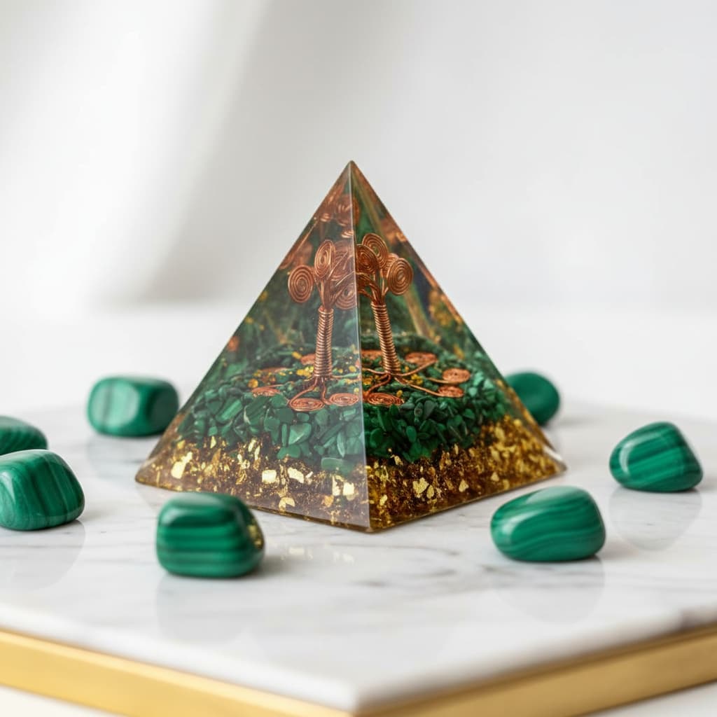 Orgonit Pyramide Malachit - Kupferbaum CrystalScents