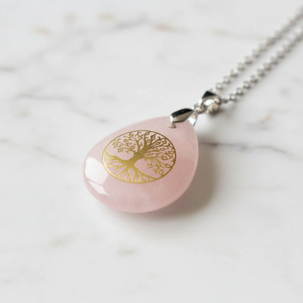 Rosenquarz Halskette - Baum des Lebens CrystalScents