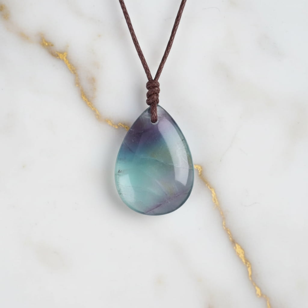 Fluorit Halskette - Tropfenförmiger Anhänger CrystalScents