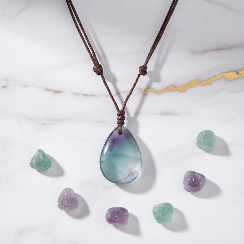 Fluorit Halskette - Tropfenförmiger Anhänger CrystalScents