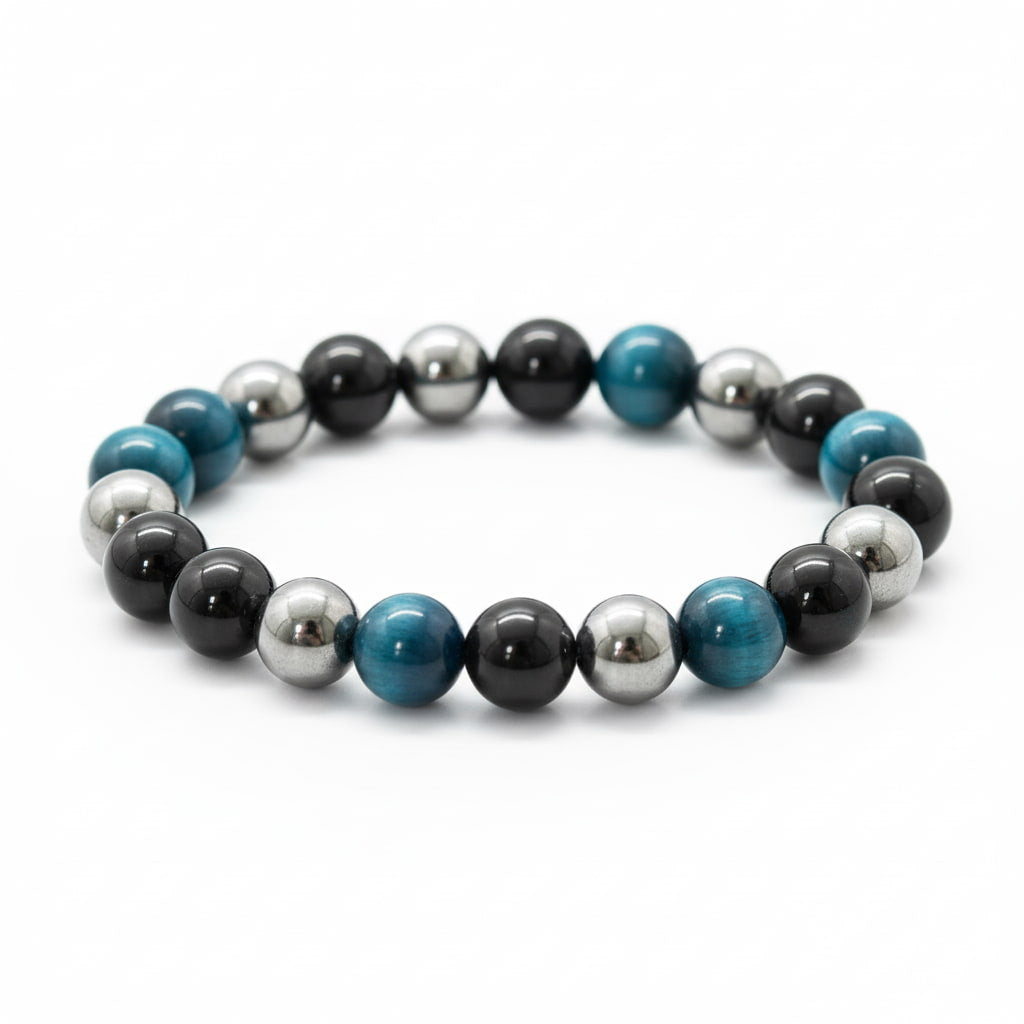 Obsidian, Hämatit & Blaues Tigerauge Armband - Wirkungstrio CrystalScents