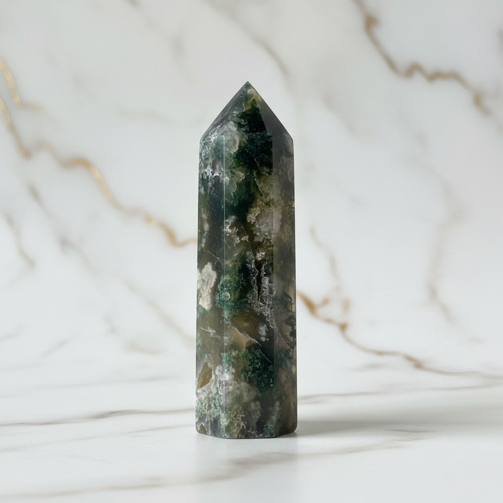 Moosachat Obelisk – Ruhe & Stärke CrystalScents