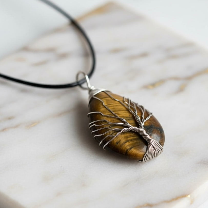 Tigerauge Halskette - Silbern verziert CrystalScents