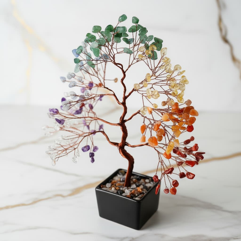 Chakra Baum in schwarzer Keramikschale CrystalScents