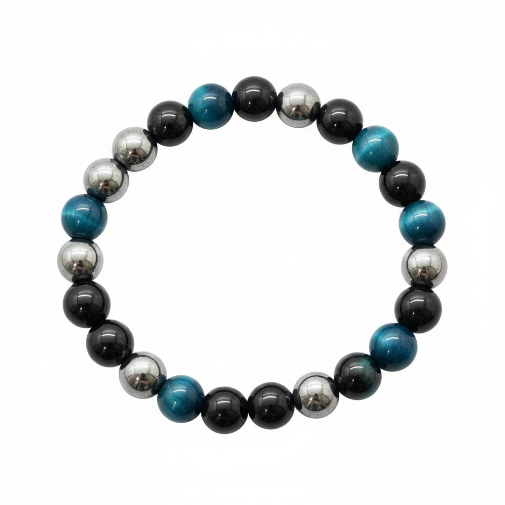 Obsidian, Hämatit & Blaues Tigerauge Armband - Wirkungstrio CrystalScents