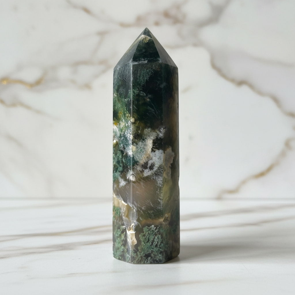 Moosachat Obelisk – Ruhe & Stärke CrystalScents