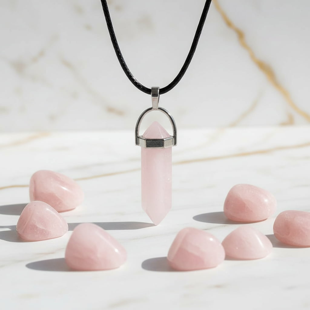 Rosenquarz Halskette - Doppelender CrystalScents