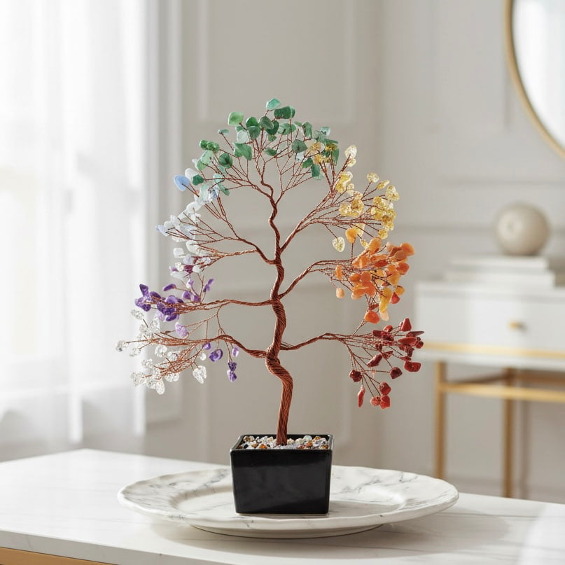 Chakra Baum in schwarzer Keramikschale CrystalScents