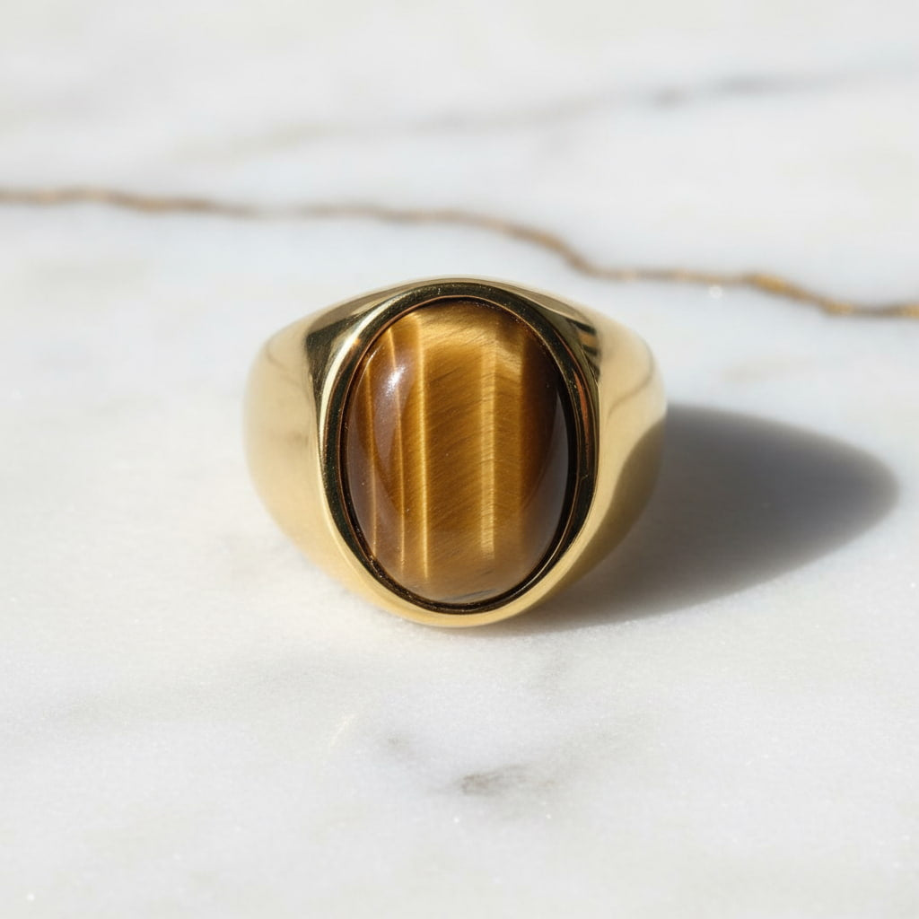 Tigerauge goldener Ring in Oval CrystalScents